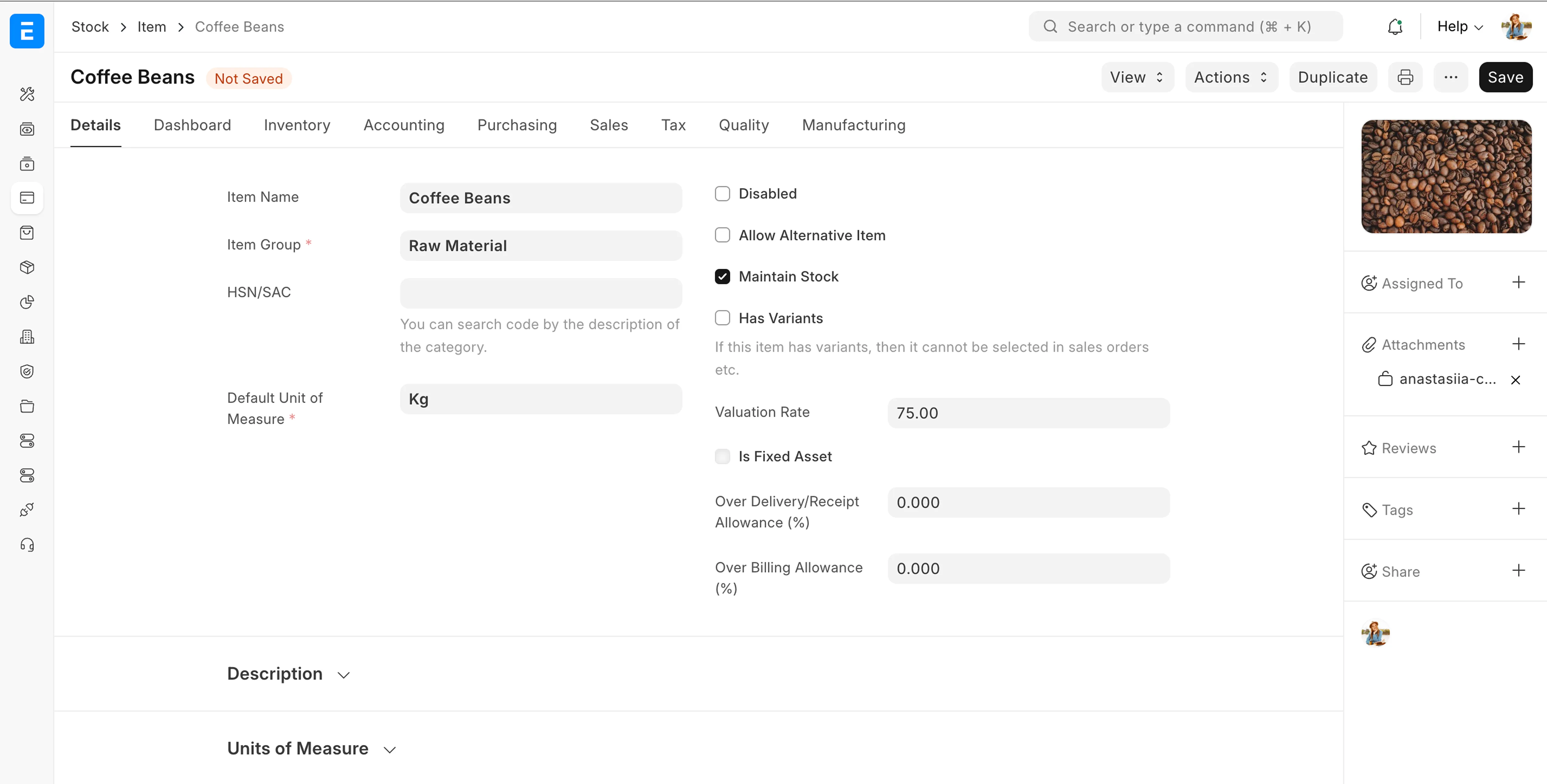ERPNext Stock — Item master & inventory control