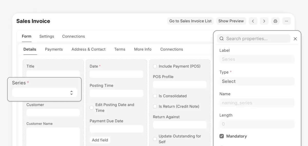 ERPNext Customise — Form builder & custom fields