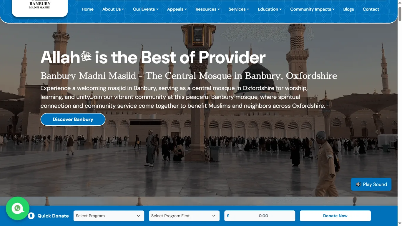 Banbury Madni Masjid — a live website we designed and built
