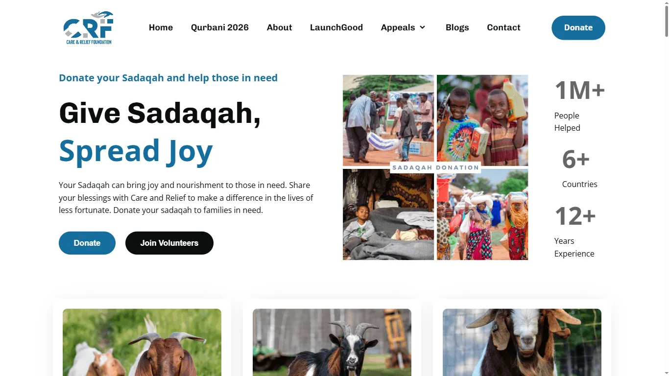 Care and Relief Foundation — a live website we designed and built