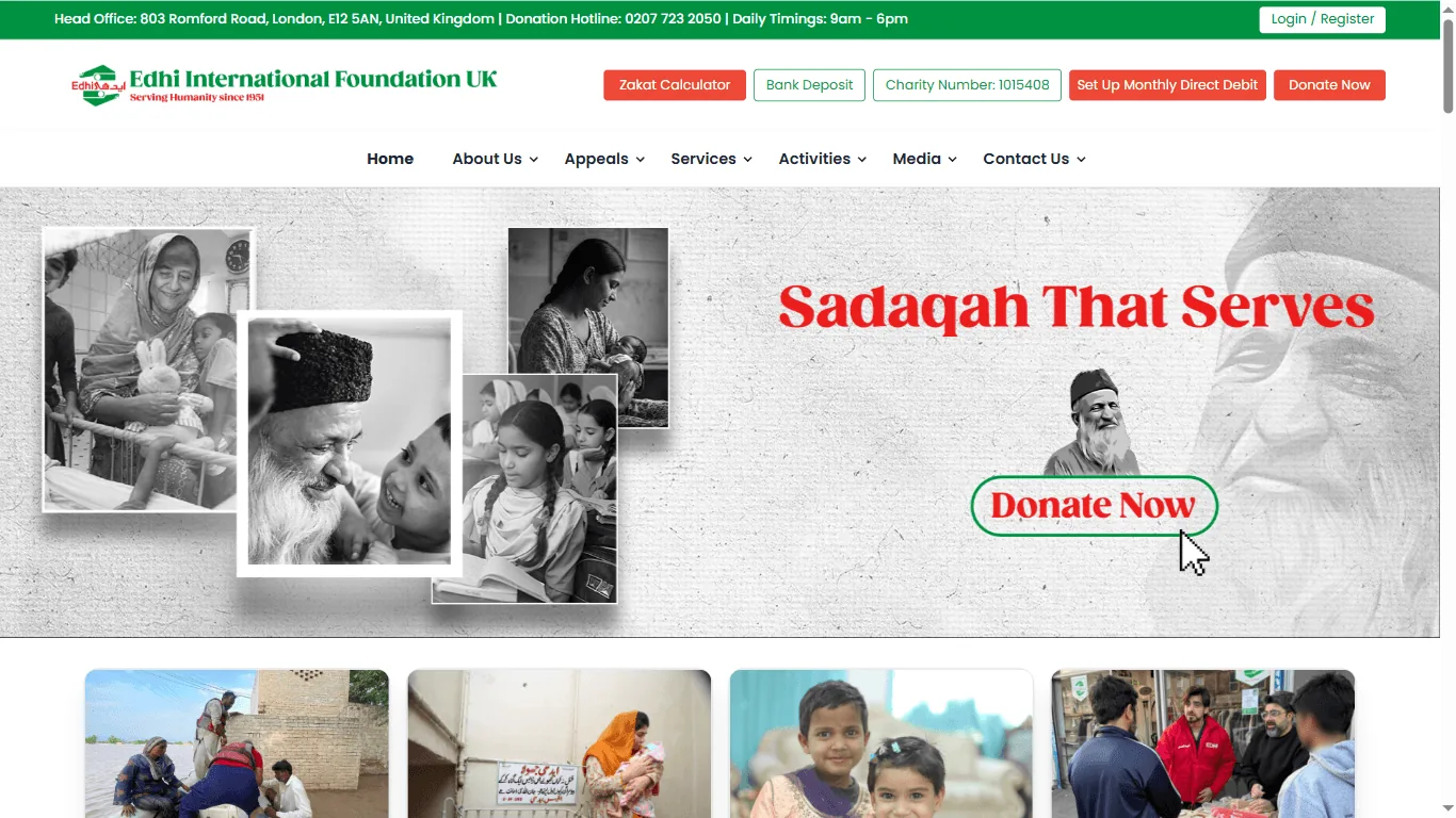 Edhi Foundation UK — a live website we designed and built