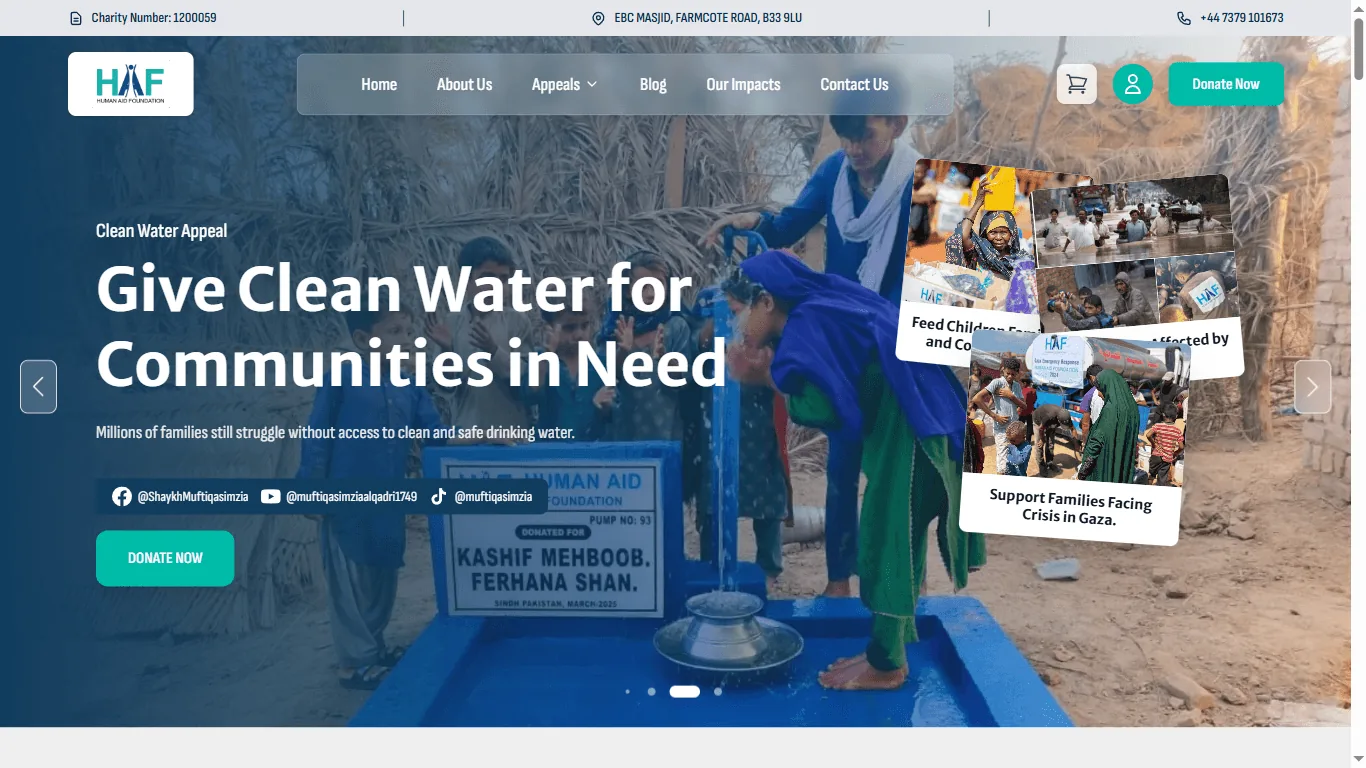 Human Aid Foundation — a live website we designed and built