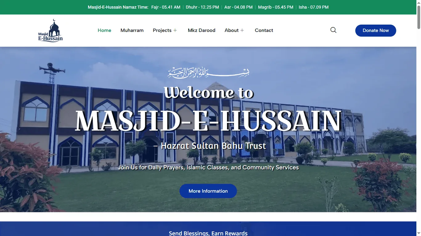 Masjid-e-Hussain — a live website we designed and built