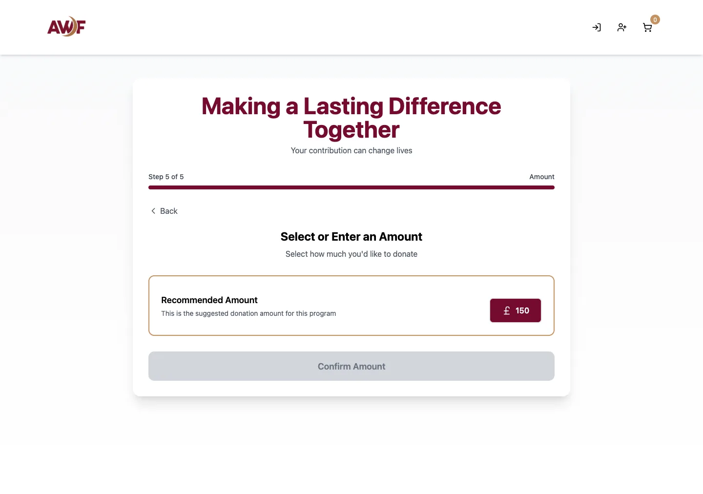 Donation flow — step 5: Set the amount