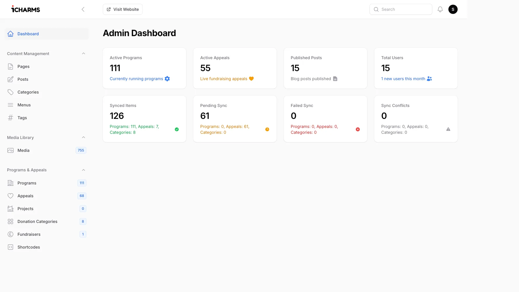 iCharityCMS screenshot
