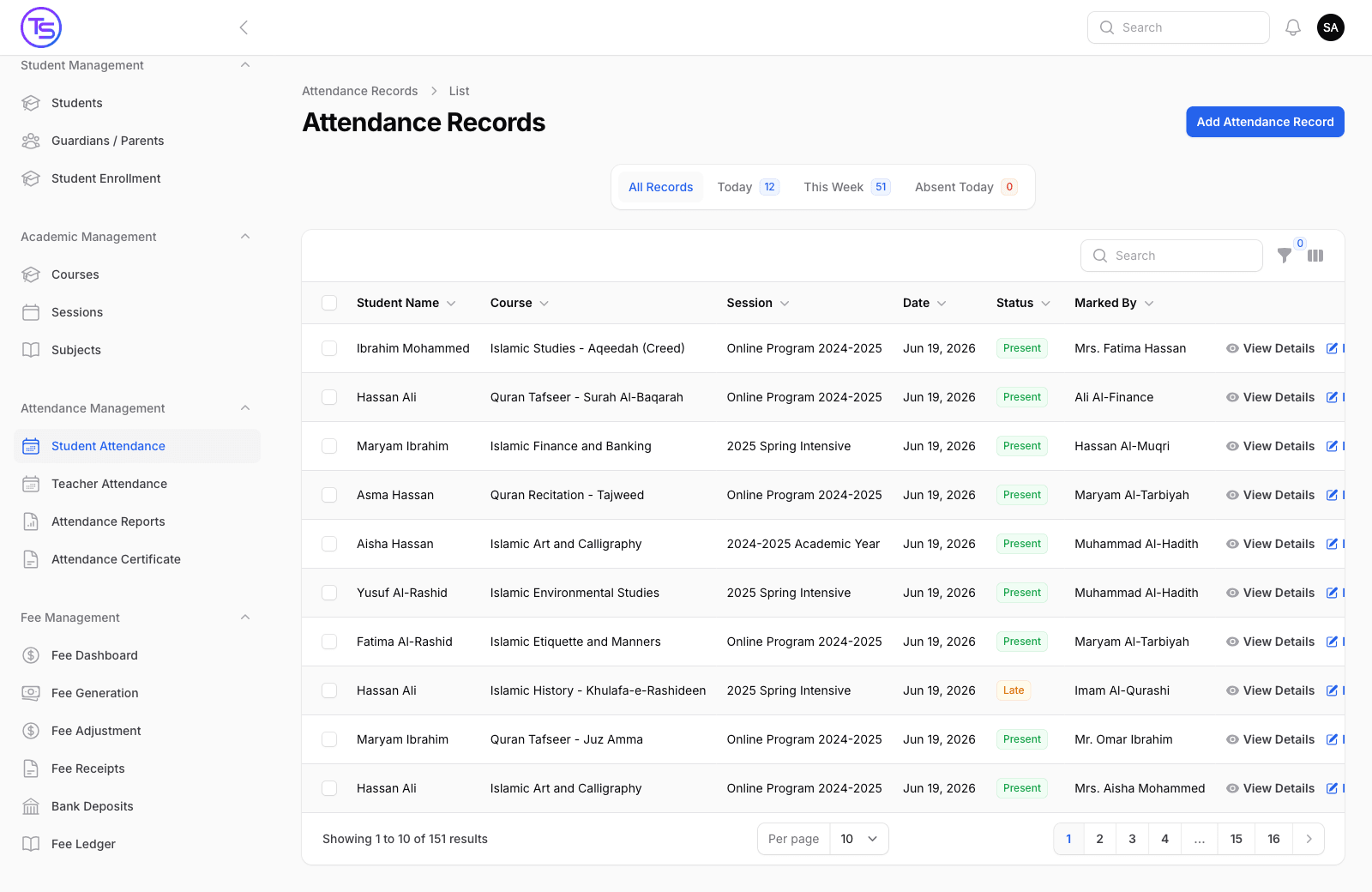 Daily registers, marked in seconds.