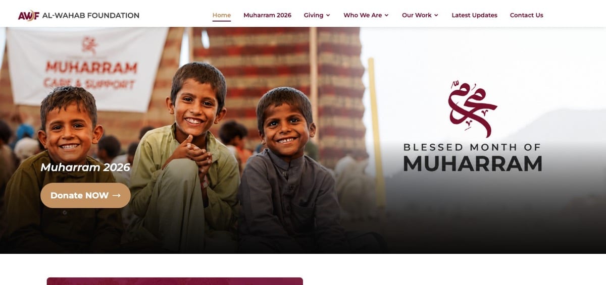 Alwahab Foundation — a live UK Islamic charity website we designed and built