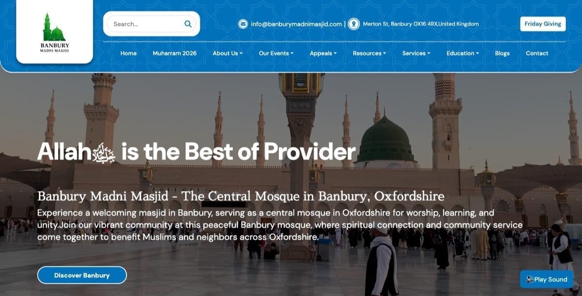 Banbury Madni Masjid — a live UK mosque website we designed and built