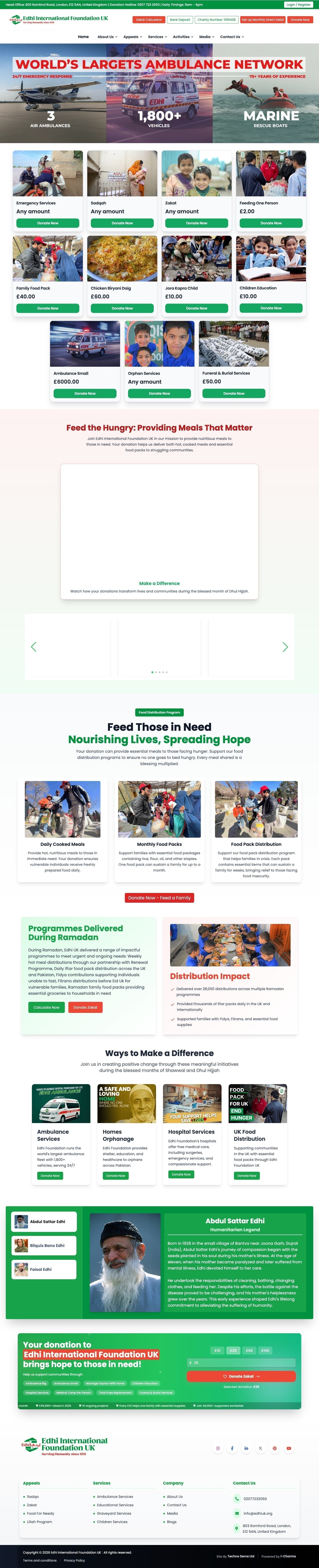 Edhi Foundation UK — full charity website designed and built by Techno Serve