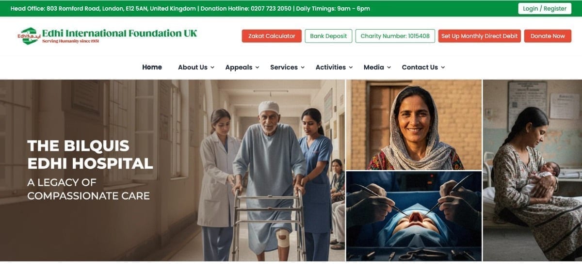 Edhi Foundation UK — a live UK relief charity website we designed and built